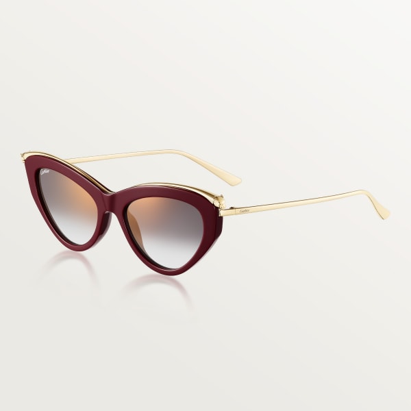 Panthère de Cartier Sunglasses Smooth golden-finish metal, burgundy acetate, grey lenses