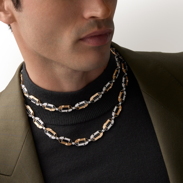 Géométrie & Contrastes necklace, onyx, transformable, paved Yellow gold, white gold, onyx, diamonds