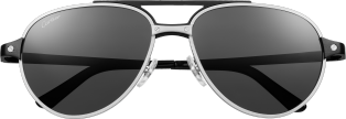 Santos de Cartier太阳眼镜 拉丝镀铂饰面金属，黑色镜片