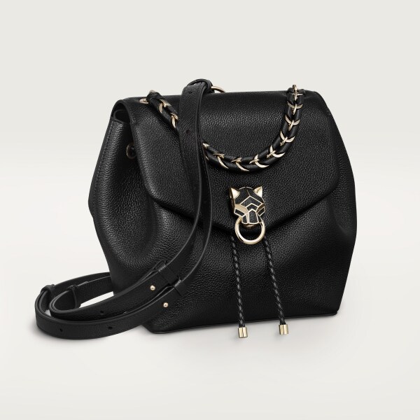 Backpack, Panthère Graphique Black grained calfskin, golden finish