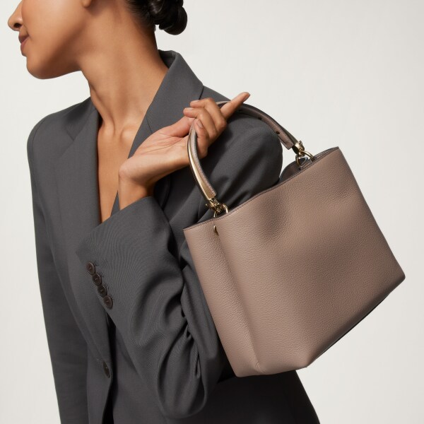 Medium model handle bag, Panthère Double de Cartier Clay-coloured grained calfskin