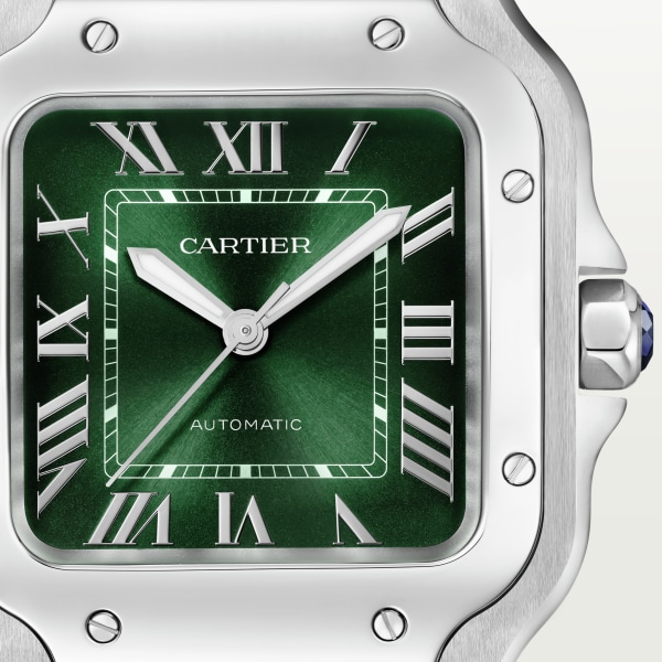 Santos de Cartier watch Medium model, automatic movement, steel, interchangeable metal and leather straps