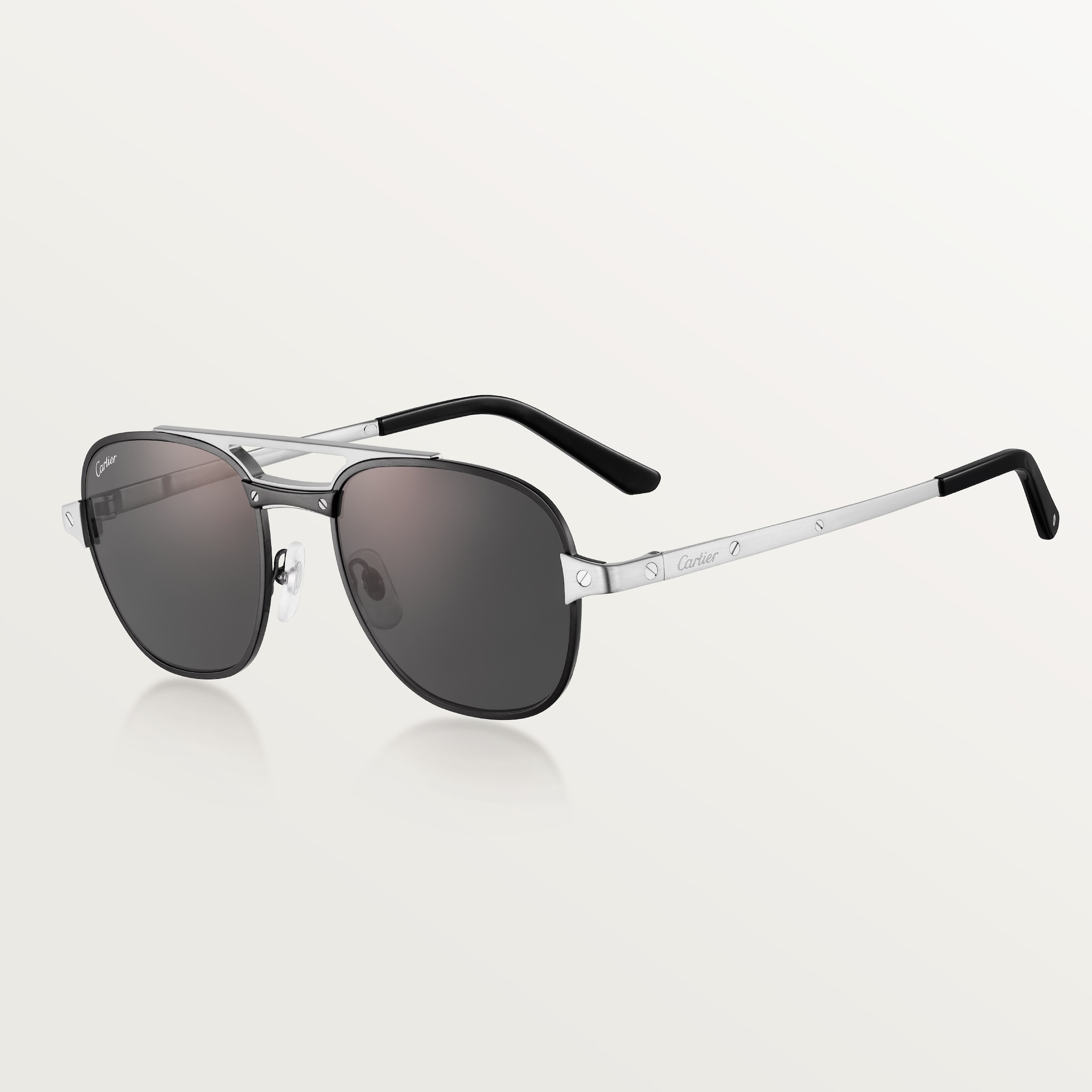 Santos de Cartier, SunglassesBrushed black PVD and dark ruthenium-finish metal, black polarised lenses 