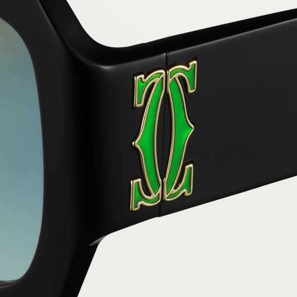 C字装饰太阳眼镜 黑色醋酸纤维，渐变绿色镜片