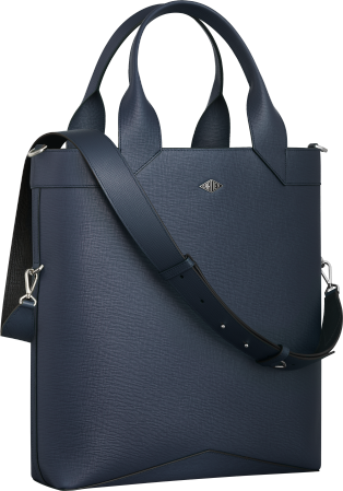 Small tote bag, Cartier Losange Navy blue grained calfskin, palladium finish and enamel