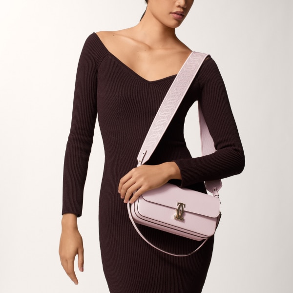 East-west bag, C de Cartier Petal pink textured calfskin, embroidery, golden finish