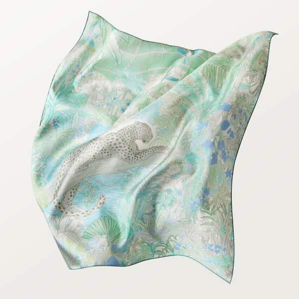 90 Scarf, Panther greenhouse Sage green silk twill