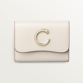 Mini wallet, Panthère C de Cartier Salt white calfskin, golden finish