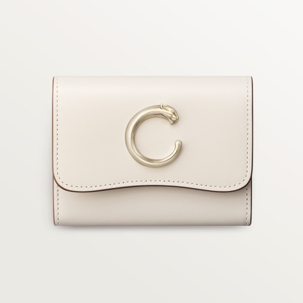 Mini wallet, Panthère C de Cartier Salt white calfskin, golden finish