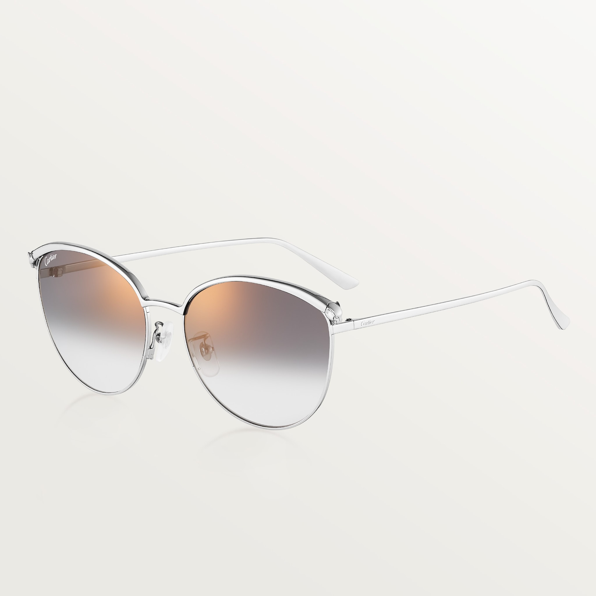 Panthère de Cartier SunglassesSmooth platinum-finish metal, grey lenses