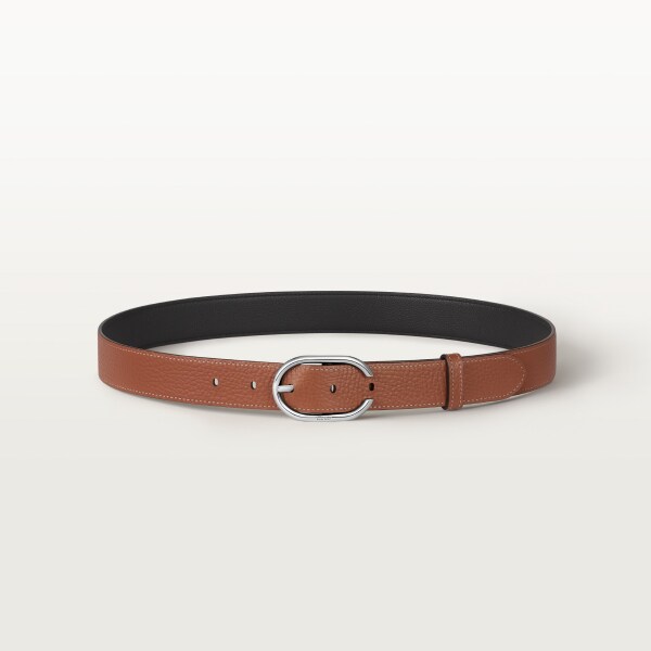 Belt, Capital C Black/caramel-coloured cowhide, palladium-finish buckle