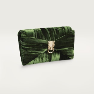 Pouch, Panthère Graphique Green pleated velvet, golden finish