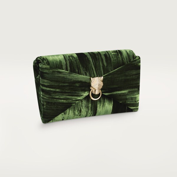 Pouch, Panthère Graphique Green pleated velvet, golden finish