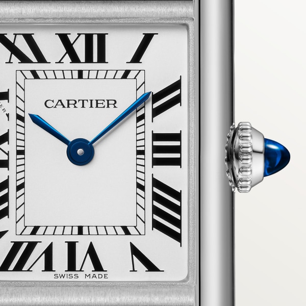 Tank Must de Cartier watch Small model, SolarBeat™ photovoltaic movement, steel, calfskin strap