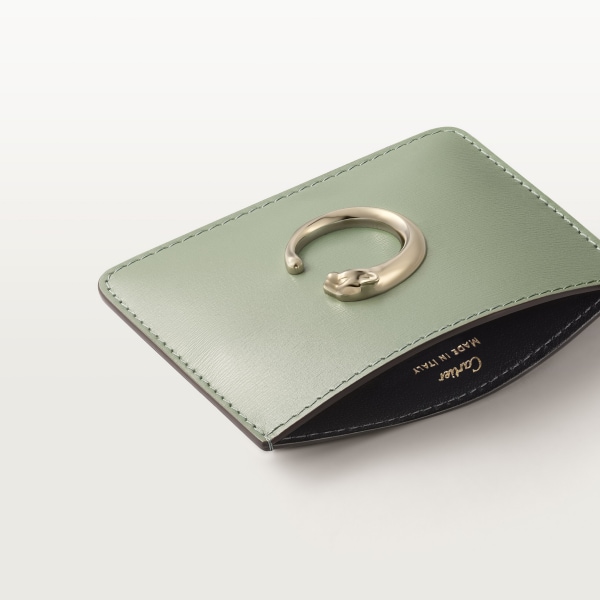 Simple card holder, Panthère C de Cartier Sage green grained calfskin, golden finish