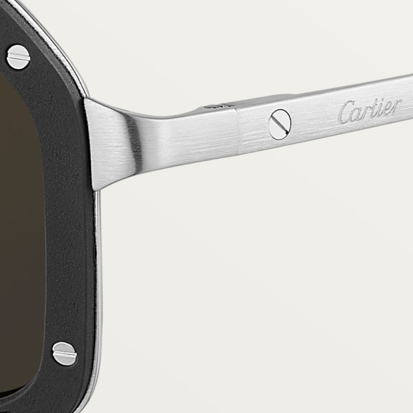 Santos de Cartier Sunglasses Brushed platinum-finish metal, black rubber, black lenses