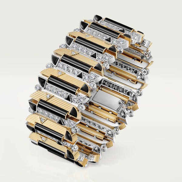 Géométrie & Contrastes bracelet, onyx, paved Yellow gold, white gold, onyx, diamonds