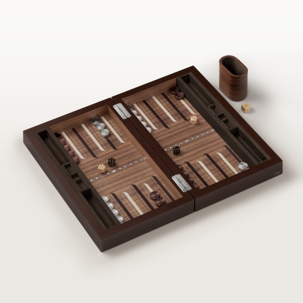Santos de Cartier backgammon set Walnut, lacquered wood, palladium finish, brown PVD