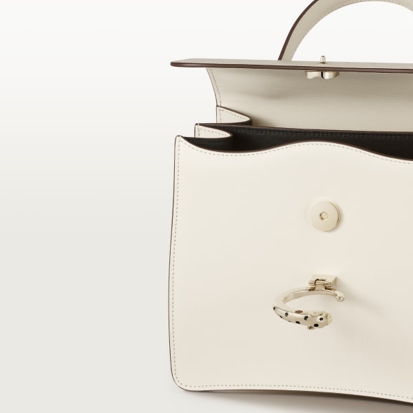 Small model handle bag, Panthère C de Cartier Salt white calfskin, golden finish