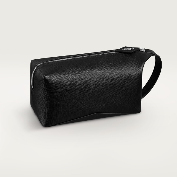 Cartier Losange系列小号款洗漱包 黑色粒纹小牛皮，镀钯饰面，珐琅