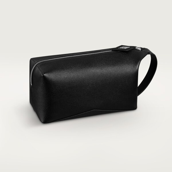 Small toiletry bag, Losange  Grained black calfskin, palladium finish and enamel
