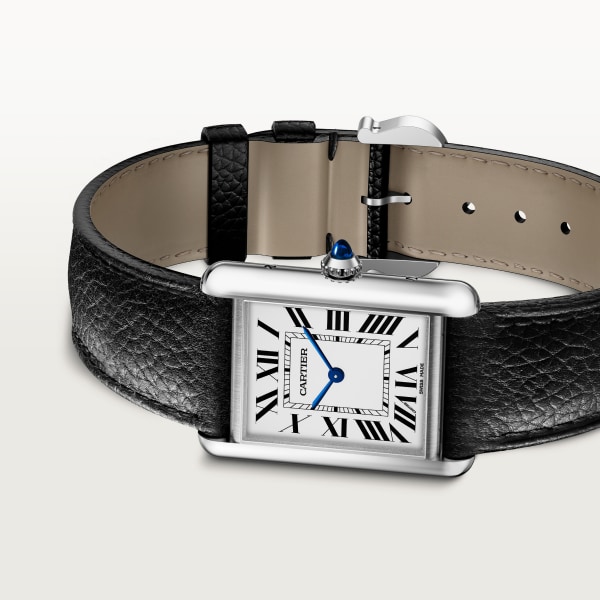 Tank Must SolarBeat™ watch Large model, SolarBeat™ photovoltaic movement, steel, calfskin strap