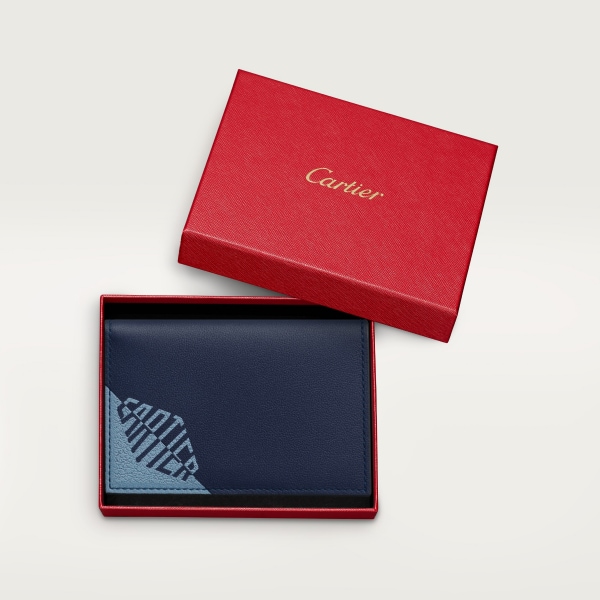 4信用卡皮夹，Cartier Losange Shadow系列 海军蓝色和天蓝色小牛皮