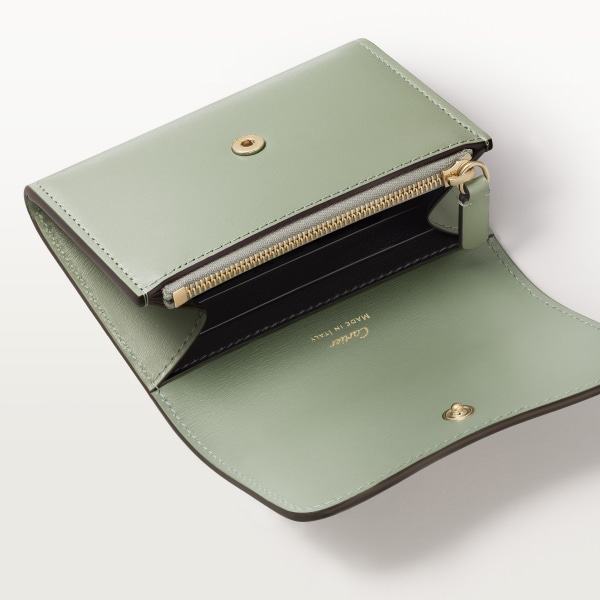 Mini wallet, Panthère C de Cartier Sage green grained calfskin, golden finish