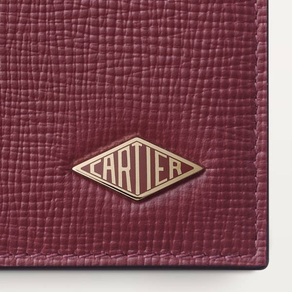 6 credit card wallet, Cartier Losange Burgundy grained calfskin, golden finish and burgundy enamel