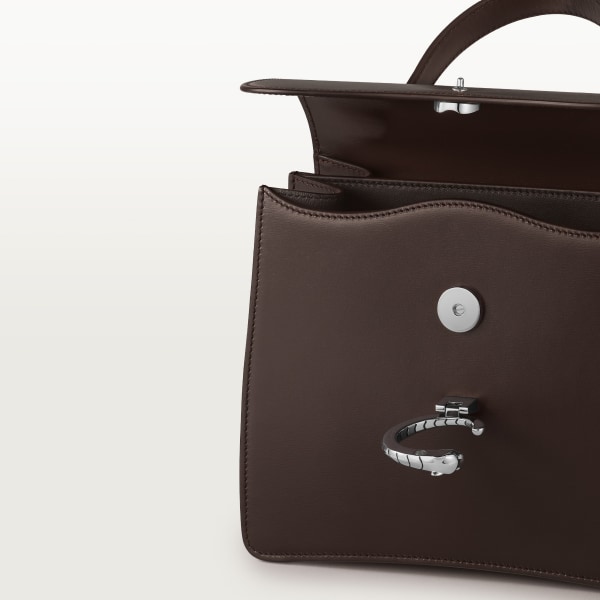 Top handle bag small model, Panthère de Cartier Tonka brown calfskin, palladium finish, zebra motif