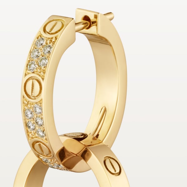 Love earrings, transformable, semi-paved Yellow gold, diamonds