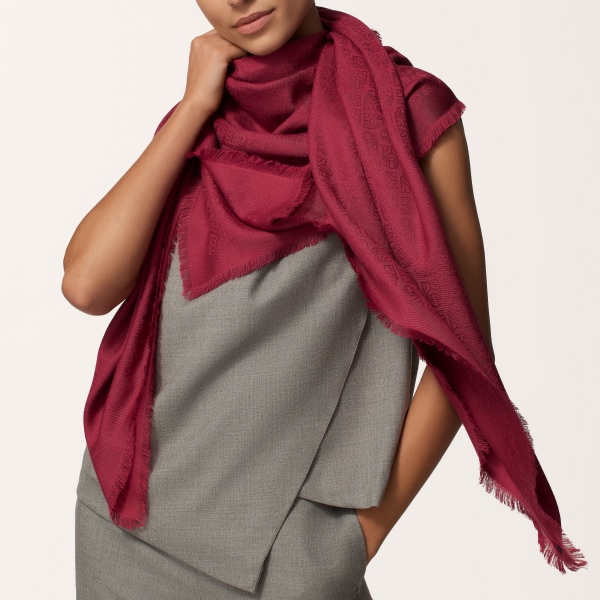 Shawl, Panthère Graphique Burgundy cashmere, wool and silk