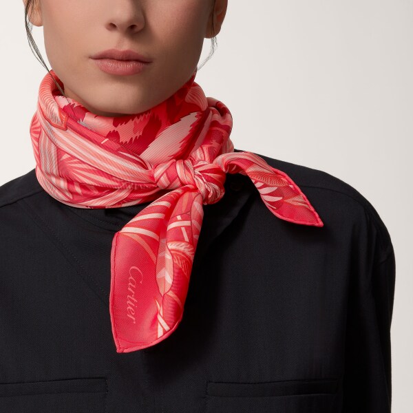 Panther in the Jungle 90 scarf Red and coral silk twill