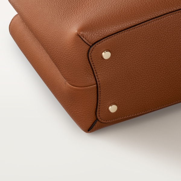 Top handle bag small model, Panthère de Cartier Handle bag, caramel grained calfskin, golden finish
