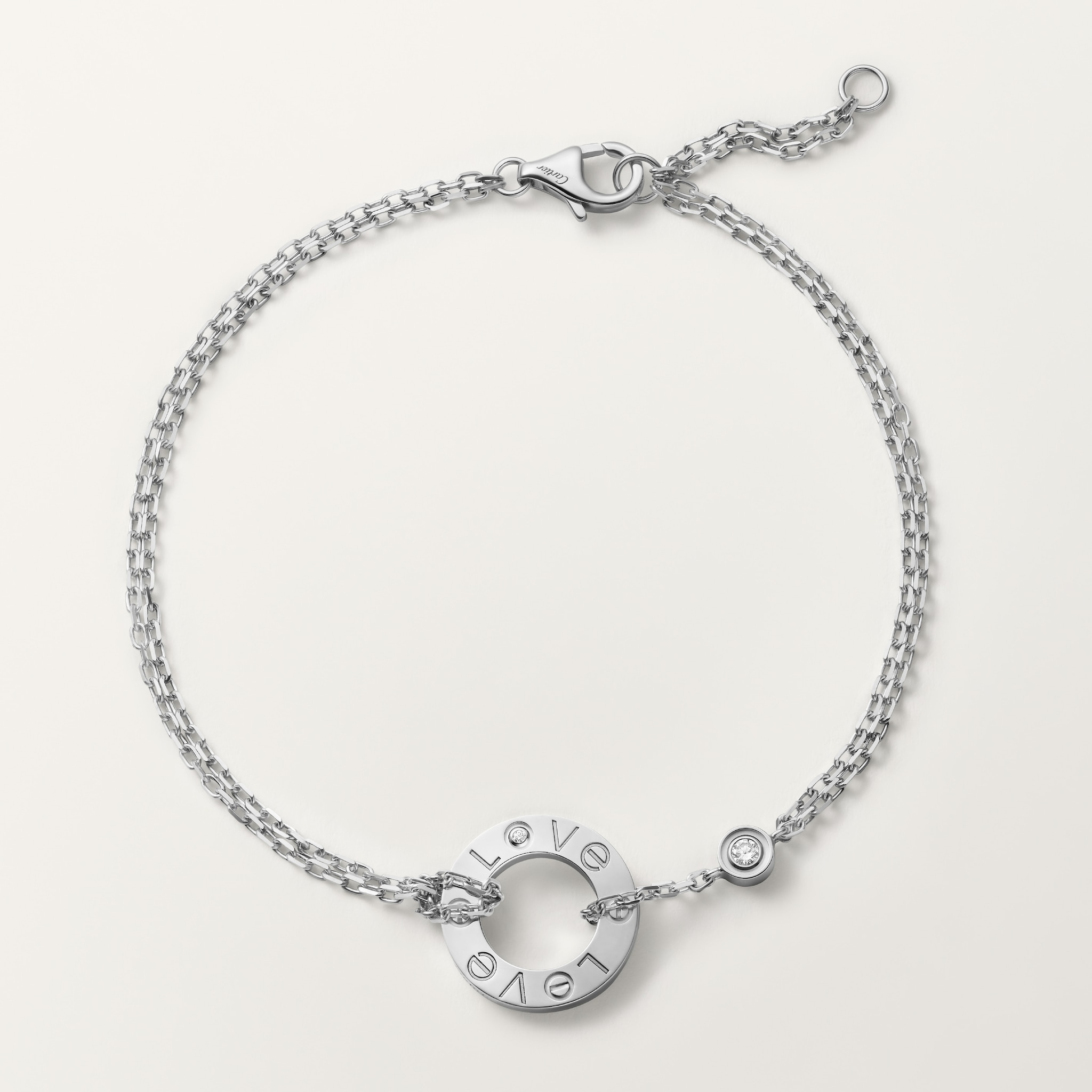Love bracelet, on chain, 2 diamondsWhite gold, diamonds