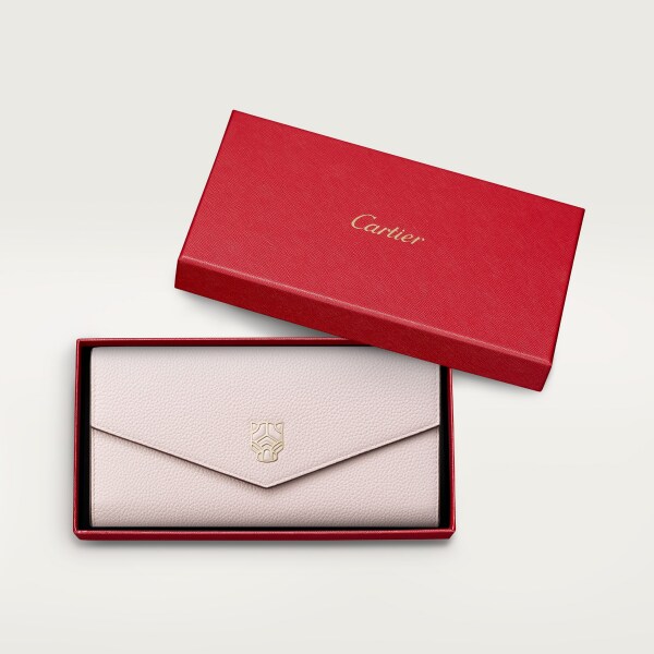 Panthère Graphique de Cartier系列翻盖通用型皮夹 花瓣粉色粒纹小牛皮，镀金饰面