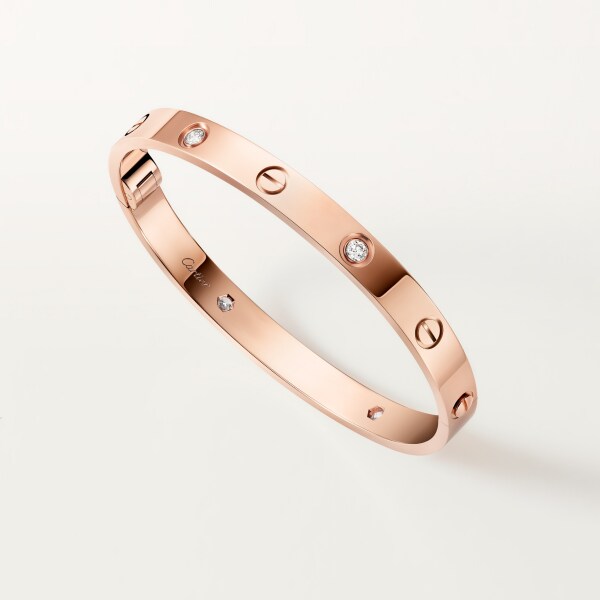 Love bracelet, classic model, 4 diamonds, one screw closure Rose gold, diamonds