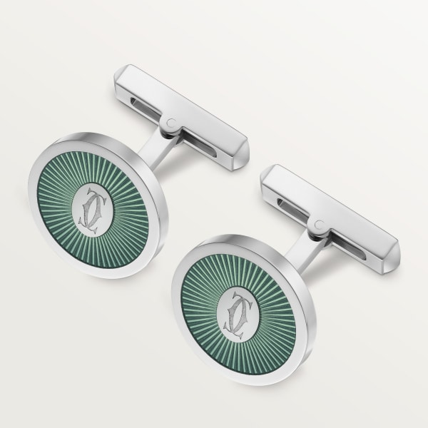 Double C de Cartier cufflinks Sterling silver, green lacquer, palladium finish