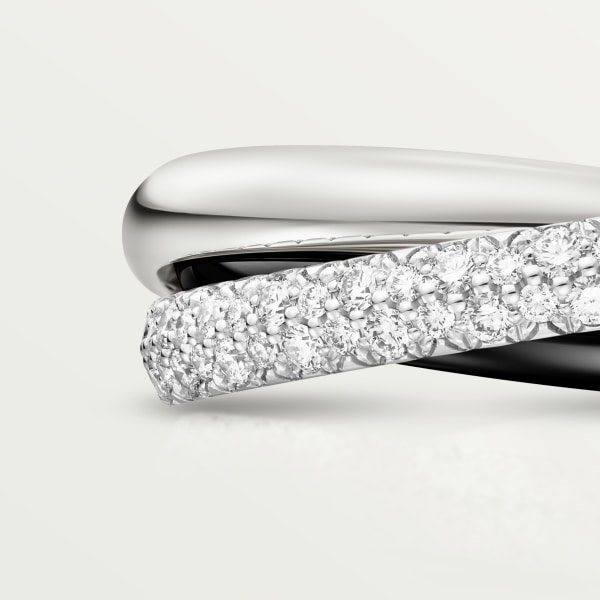 Trinity ring, ceramic, small model, semi-paved White gold, ceramic, diamonds