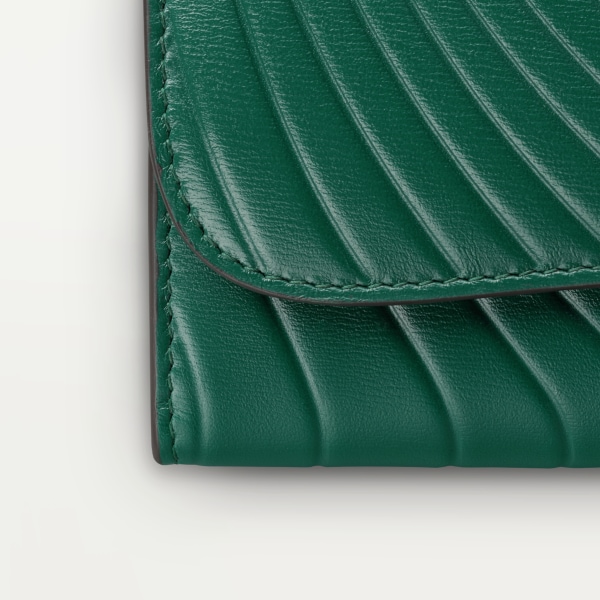 International wallet with flap, Panthère de Cartier Emerald green calfskin with embossed Cartier signature motif, golden finish