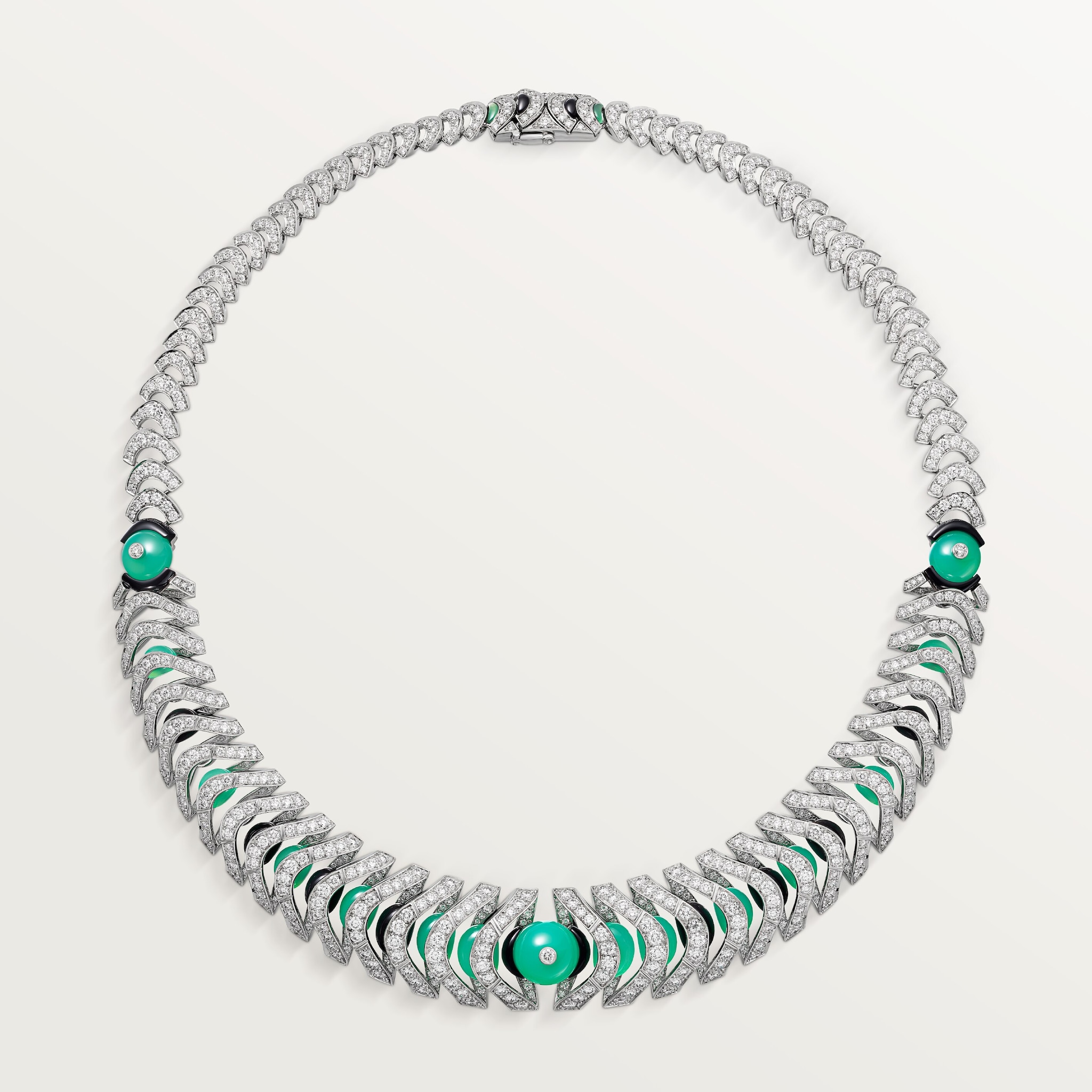 Geometry & Contrast necklaceWhite gold, chrysoprase, onyx, diamonds