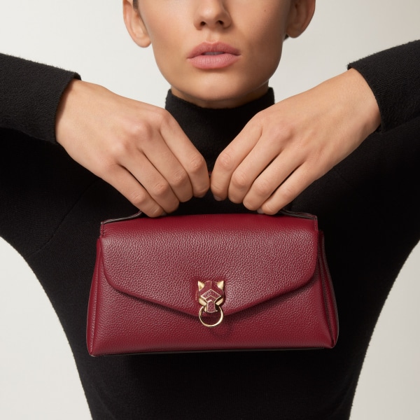 Nano model chain bag, Panthère Graphique de Cartier Burgundy grained calfskin, golden finish