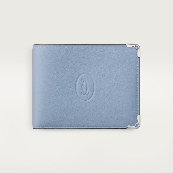 6 credit card compact wallet, Must de Cartier Sky blue calfskin, palladium finish