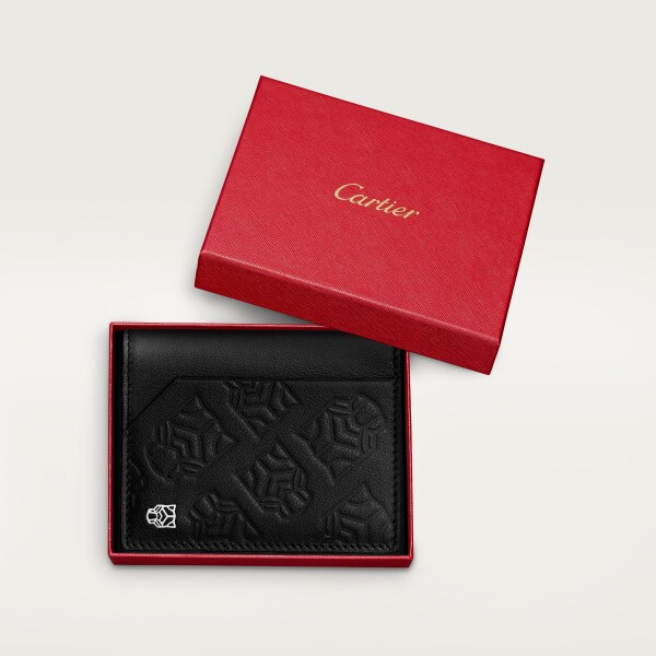 4信用卡皮夹，Panthère de Cartier系列 黑色压花小牛皮，镀钯饰面