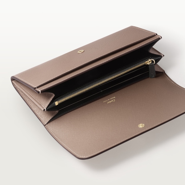 International wallet with flap, C de Cartier Clay-coloured textured calfskin, golden finish