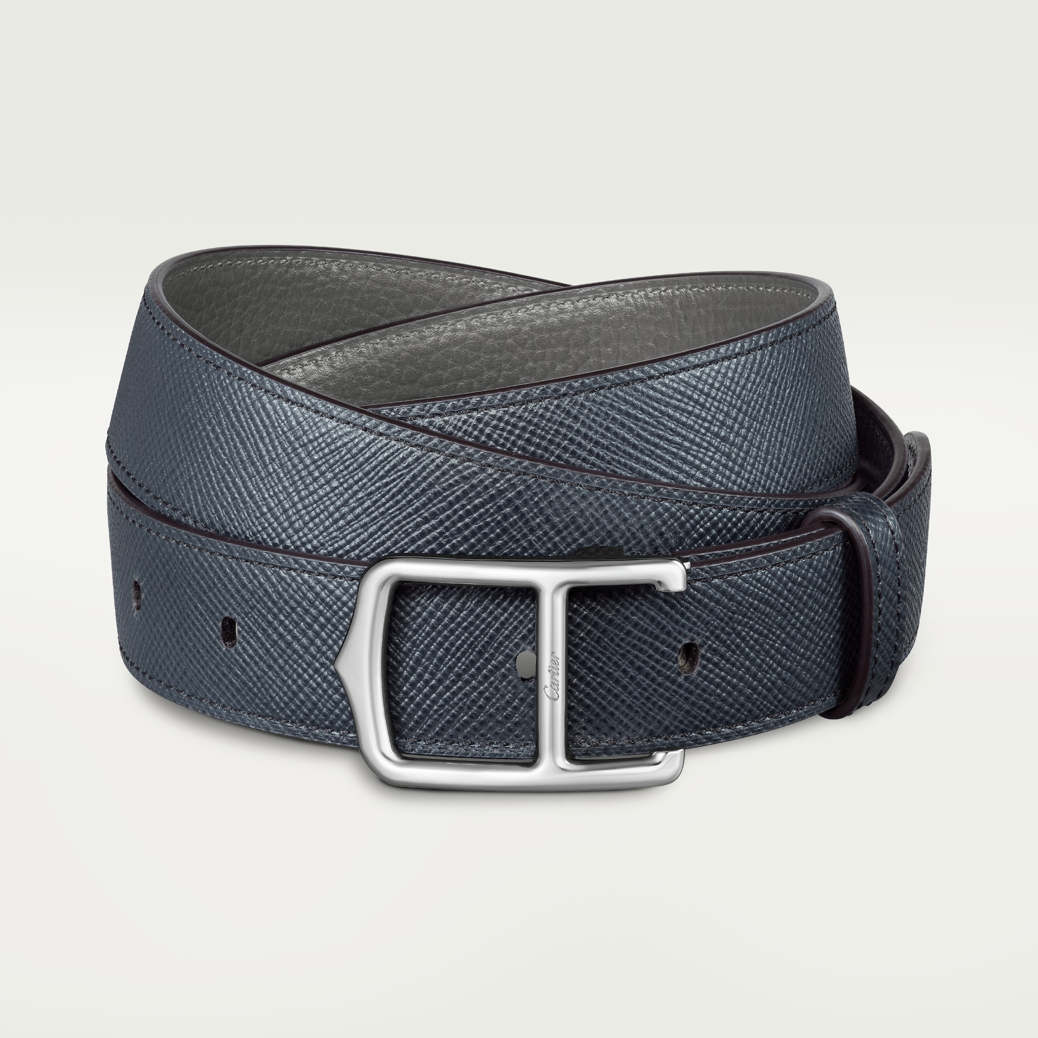 C BeltNavy blue/charcoal grey cowhide, palladium-finish buckle