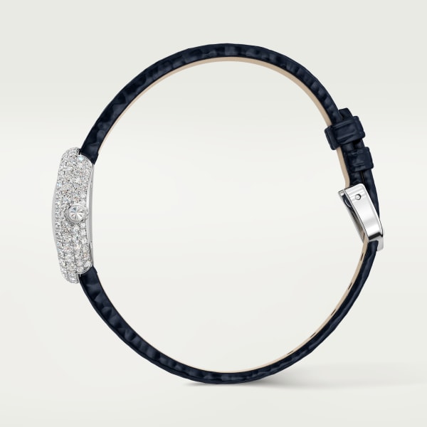 Baignoire watch Mini model, quartz movement, white gold, diamonds, leather