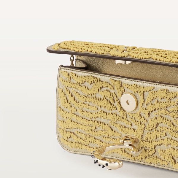 Chain bag mini, Panthère de Cartier Golden metallic calfskin and tufted tiger motif embroidery