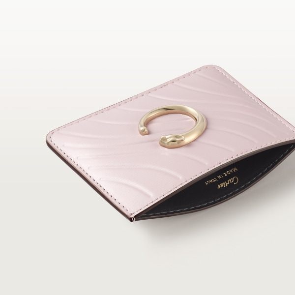 Simple card holder, Panthère C de Cartier Petal pink calfskin, embossed Cartier signature motif, golden finish