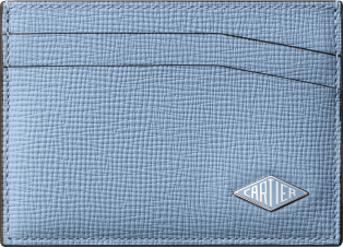 Double card holder, Cartier Losange Sky blue grained calfskin, sky blue enamel and palladium finish